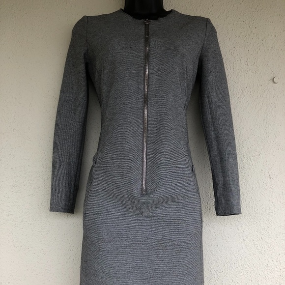 AKRIS PUNTO GRAY JERSEY VISCOSE scooba front zipper DRESS SZ 4 POCKETS - Picture 3 of 13